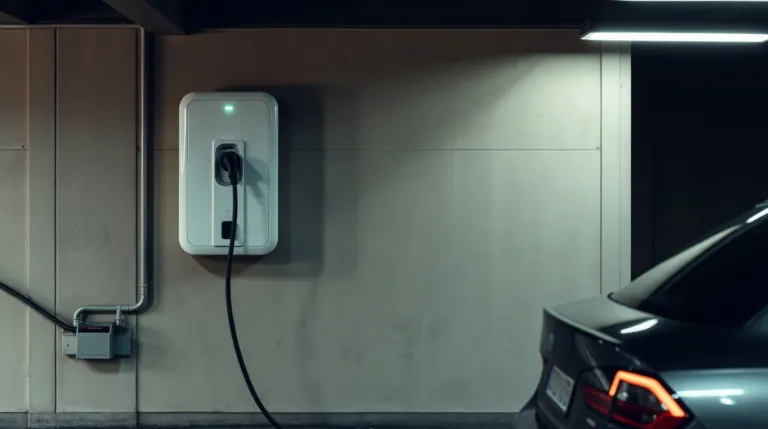 Borne de recharge installée dans un parking souterrain de copropriété