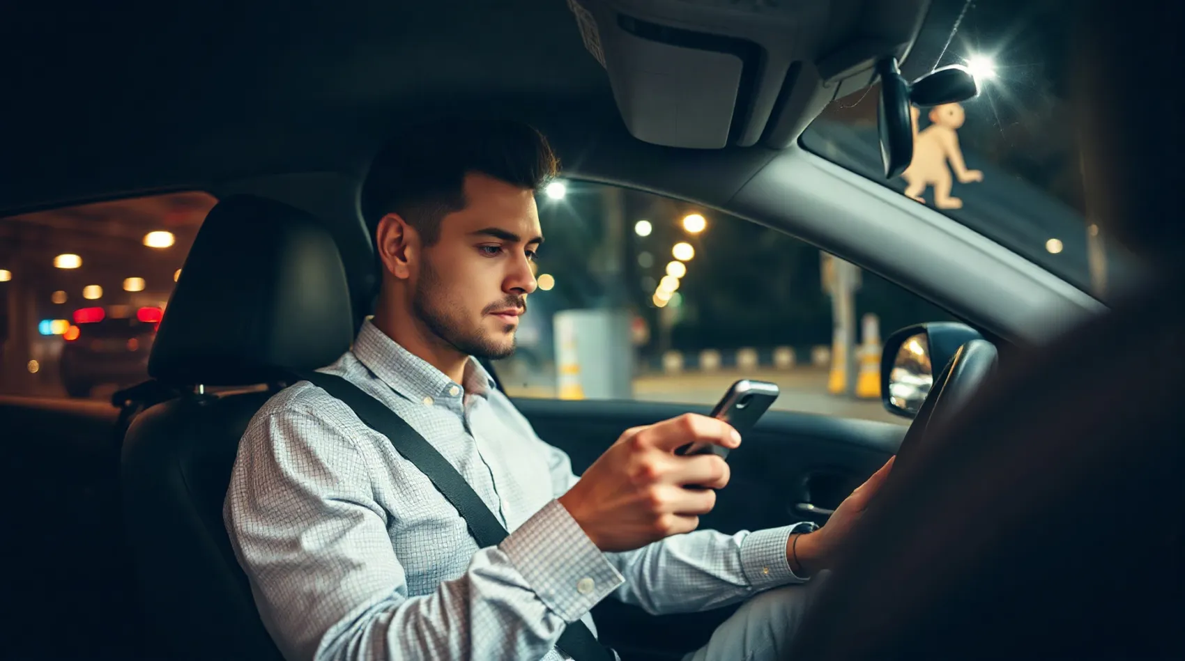 Conducteur consultant des annonces de places de parking sur son smartphone
