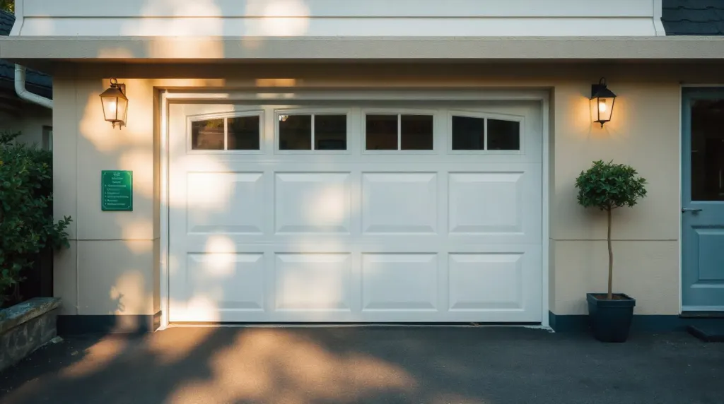 Garage en parpaing avec porte sectionnelle blanche