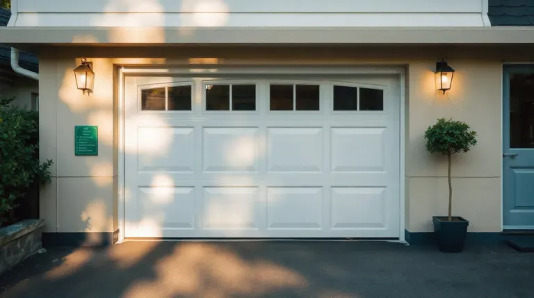 Garage en parpaing avec porte sectionnelle blanche
