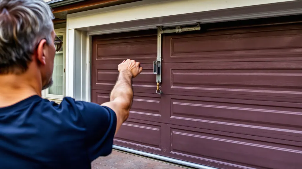Propriétaire devant la porte fermée de son garage