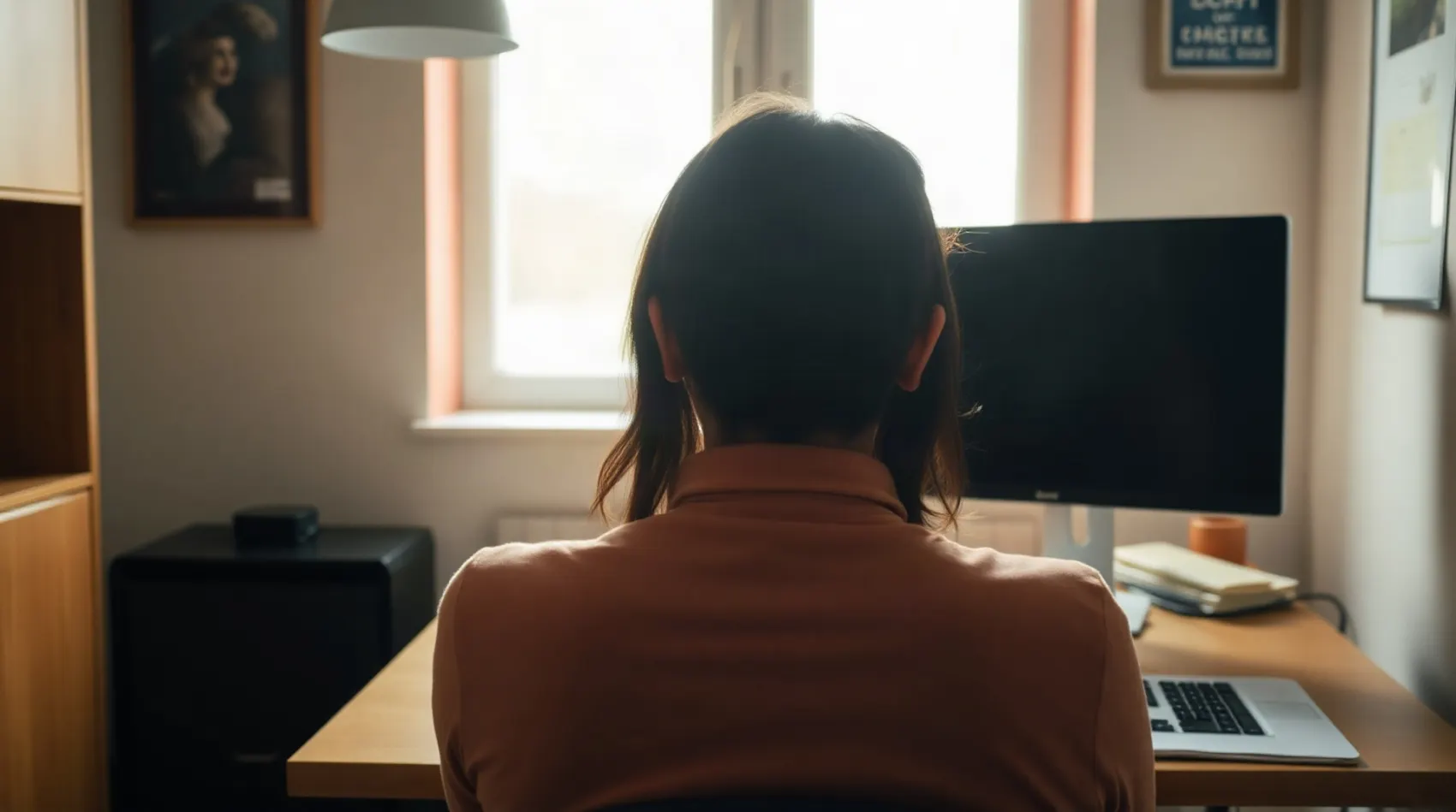 Personne consultant l'espace en ligne de son syndic depuis un bureau à domicile