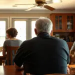 Réunion d'héritiers autour d'une table pour discuter d'un partage immobilier